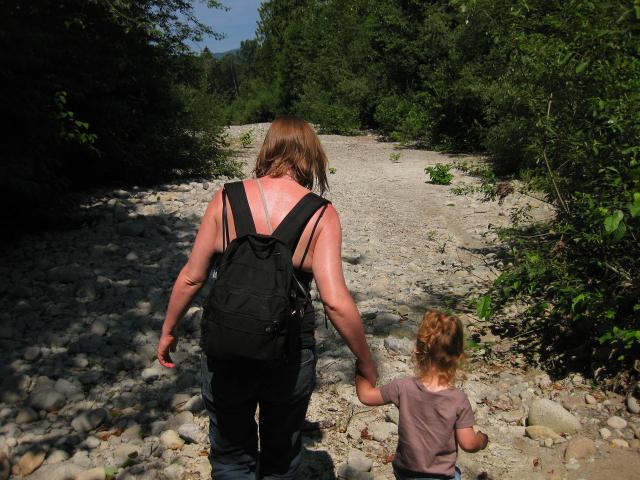 Heading to the river in the (currently) dry riverbed